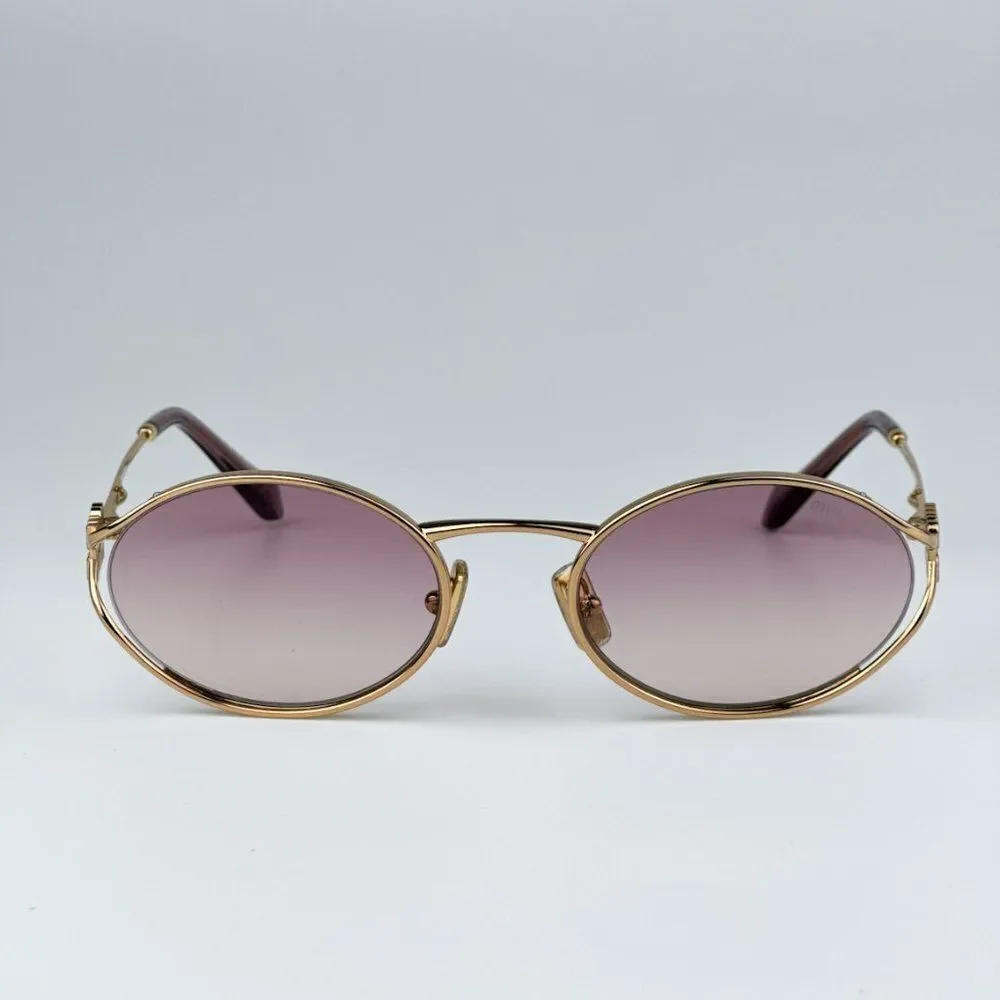 NEW Miu Miu MU52YS 5AK06S Gold Brown Gradient Violet Oval Unisex Sunglasses - Picture 6 of 12